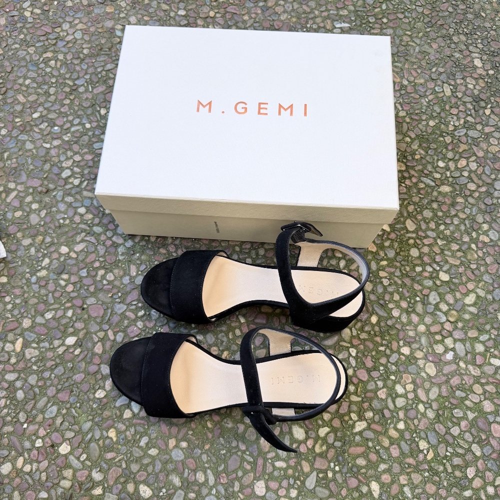 M.Gemi “The Lizza Nuova” Black Suede Platform Block Heel Sandals 36.5 NWT - Picture 5 of 9